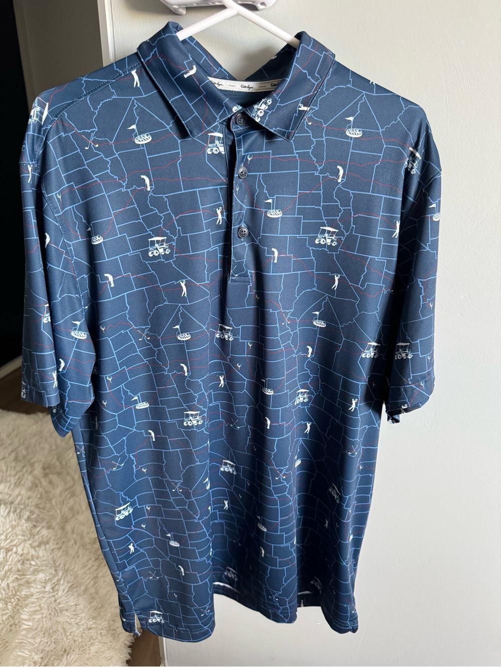Walter Hagen Navy Blue Golf Map Print Polo